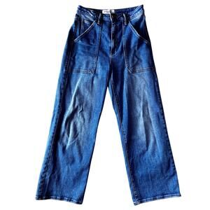 Just Black Denim Patch Pocket Wide Leg Jeans High Rise Blue Size 27